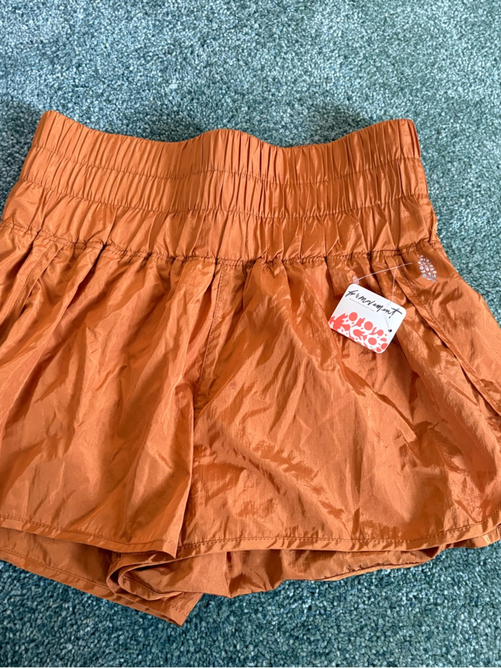 Free People Orange Ruched Waist Athletic Shorts